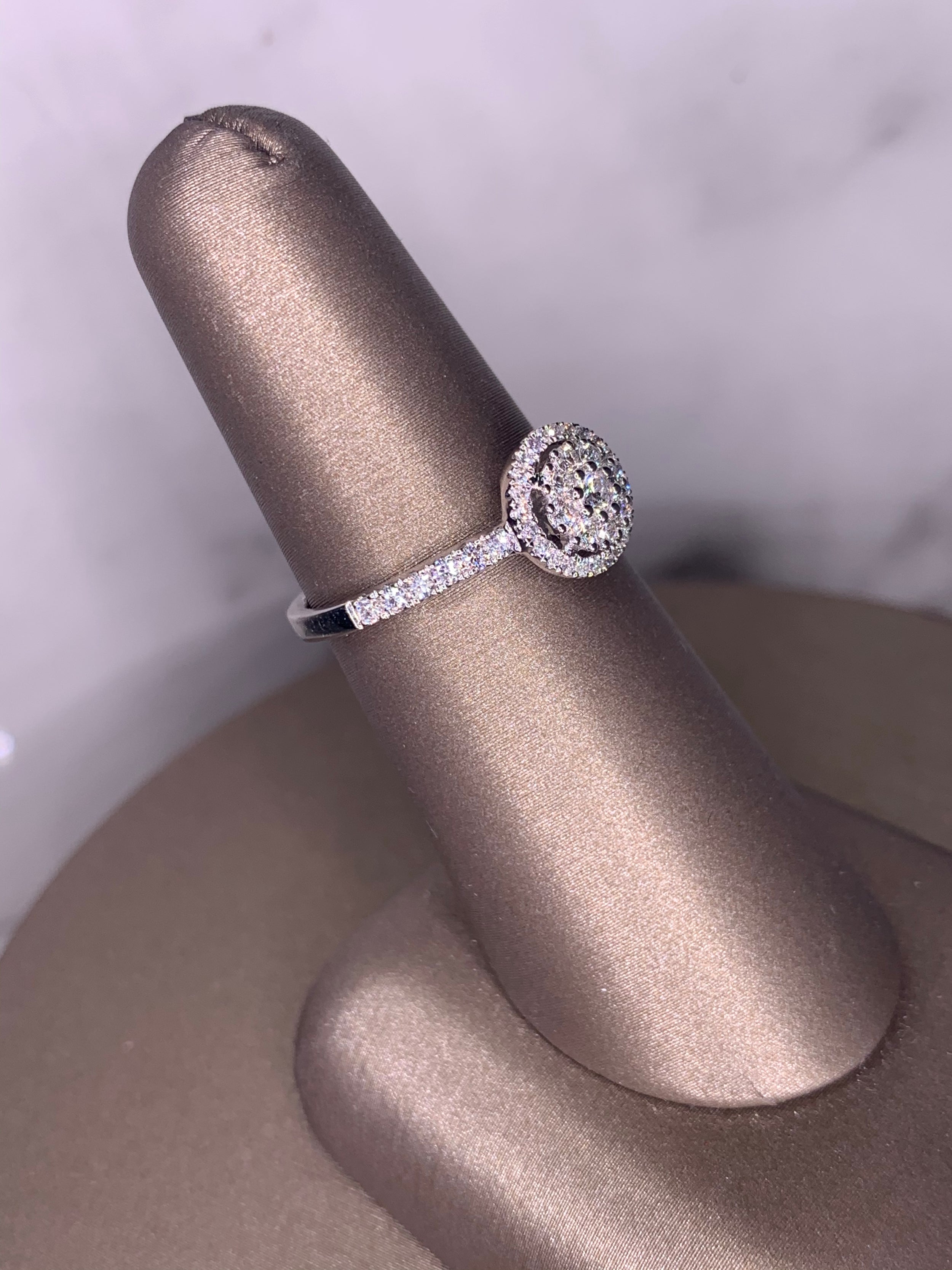 14K White Gold Diamond Halo Ring - 14K White Gold | Greco Jewelers - detail view