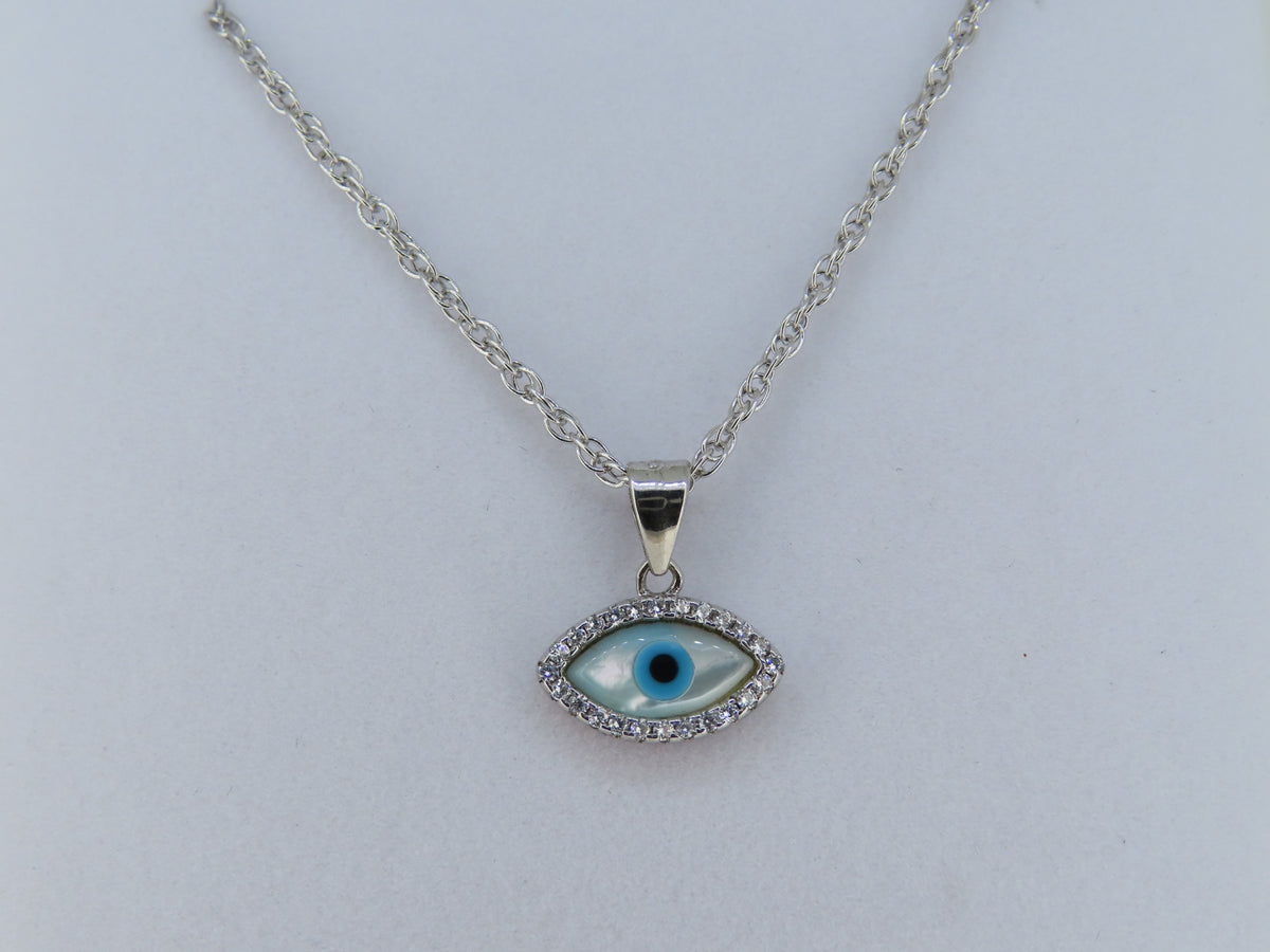 Sterling Silver Mother of Pearl Evil Eye Necklace