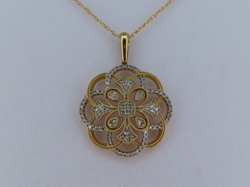 14K Gold Two-Toned Diamond Filigree Necklace