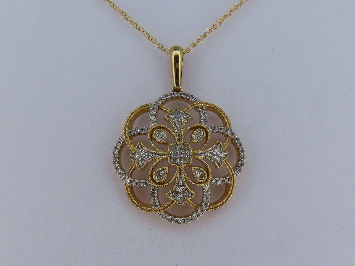14K Gold Two-Toned Diamond Filigree Necklace