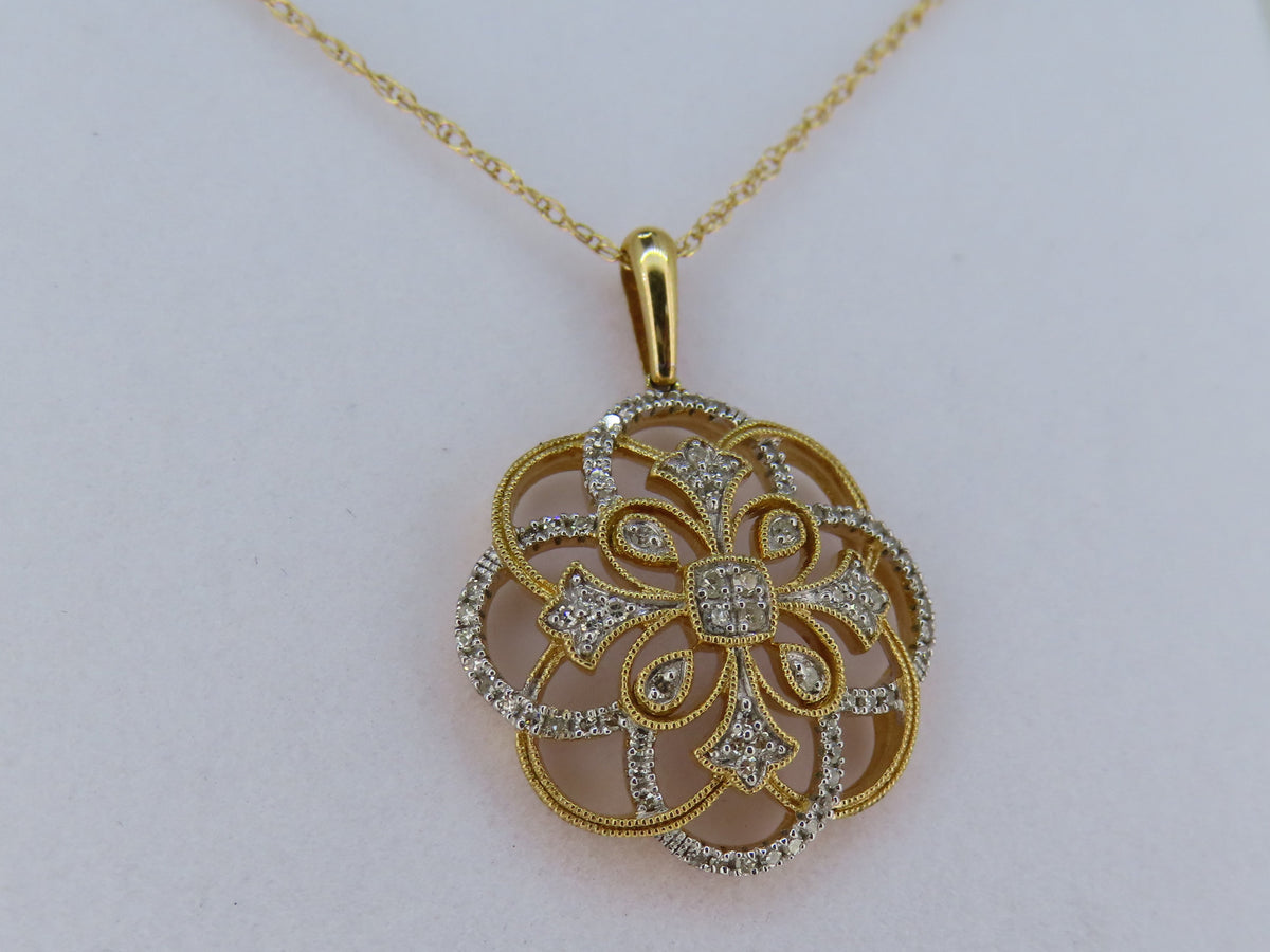 14K Gold Two-Toned Diamond Filigree Necklace