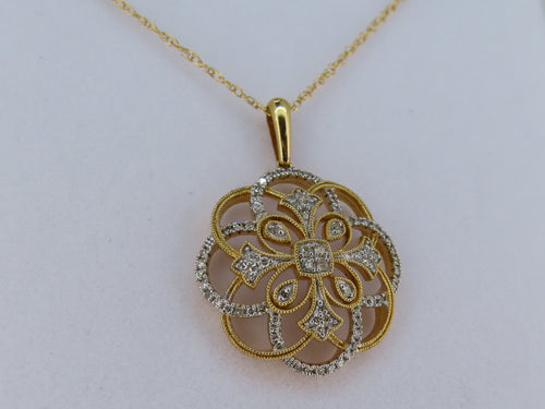 14K Gold Two-Toned Diamond Filigree Necklace