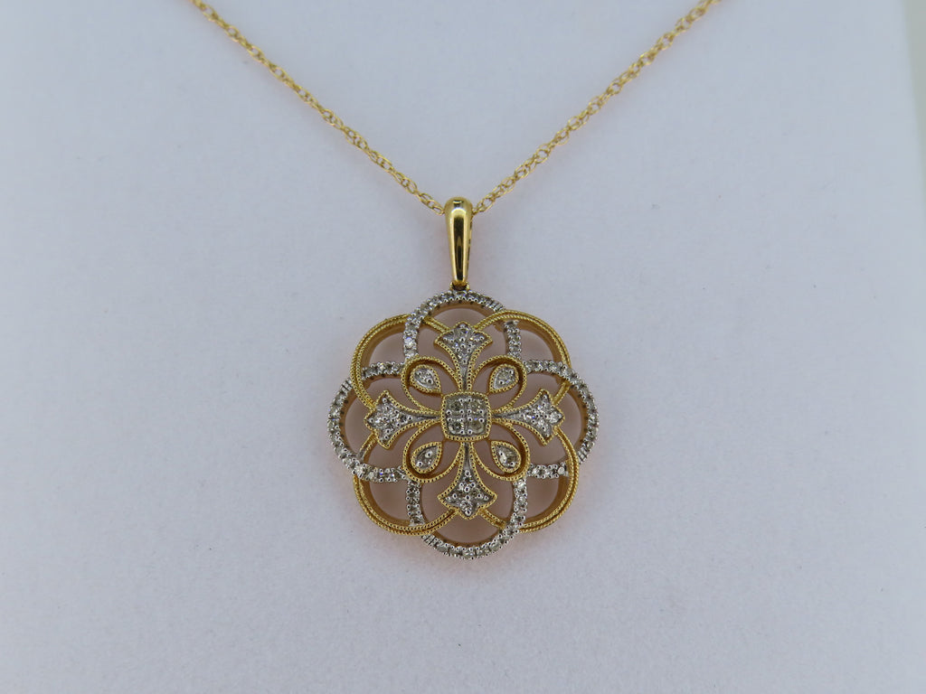 14K Gold Two-Toned Diamond Filigree Necklace