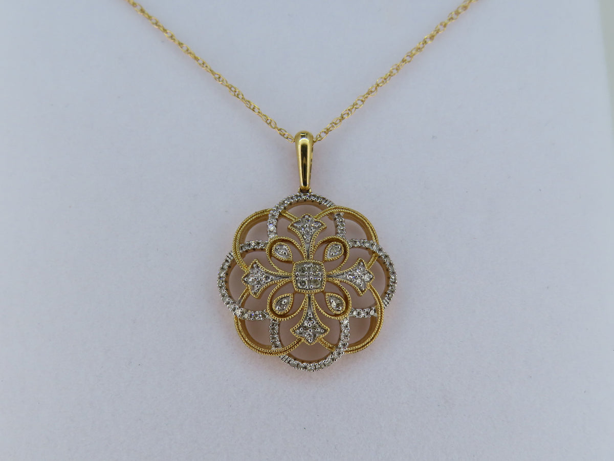 14K Gold Two-Toned Diamond Filigree Necklace