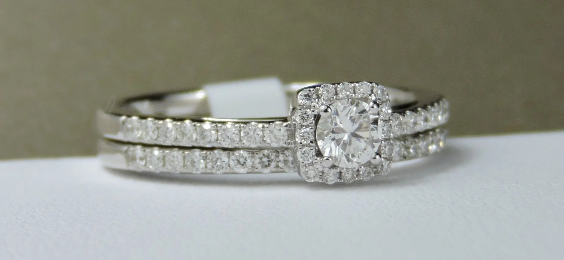 14K White Gold Diamond Ring and Band Set - 14K White Gold | Greco Jewelers - detail view