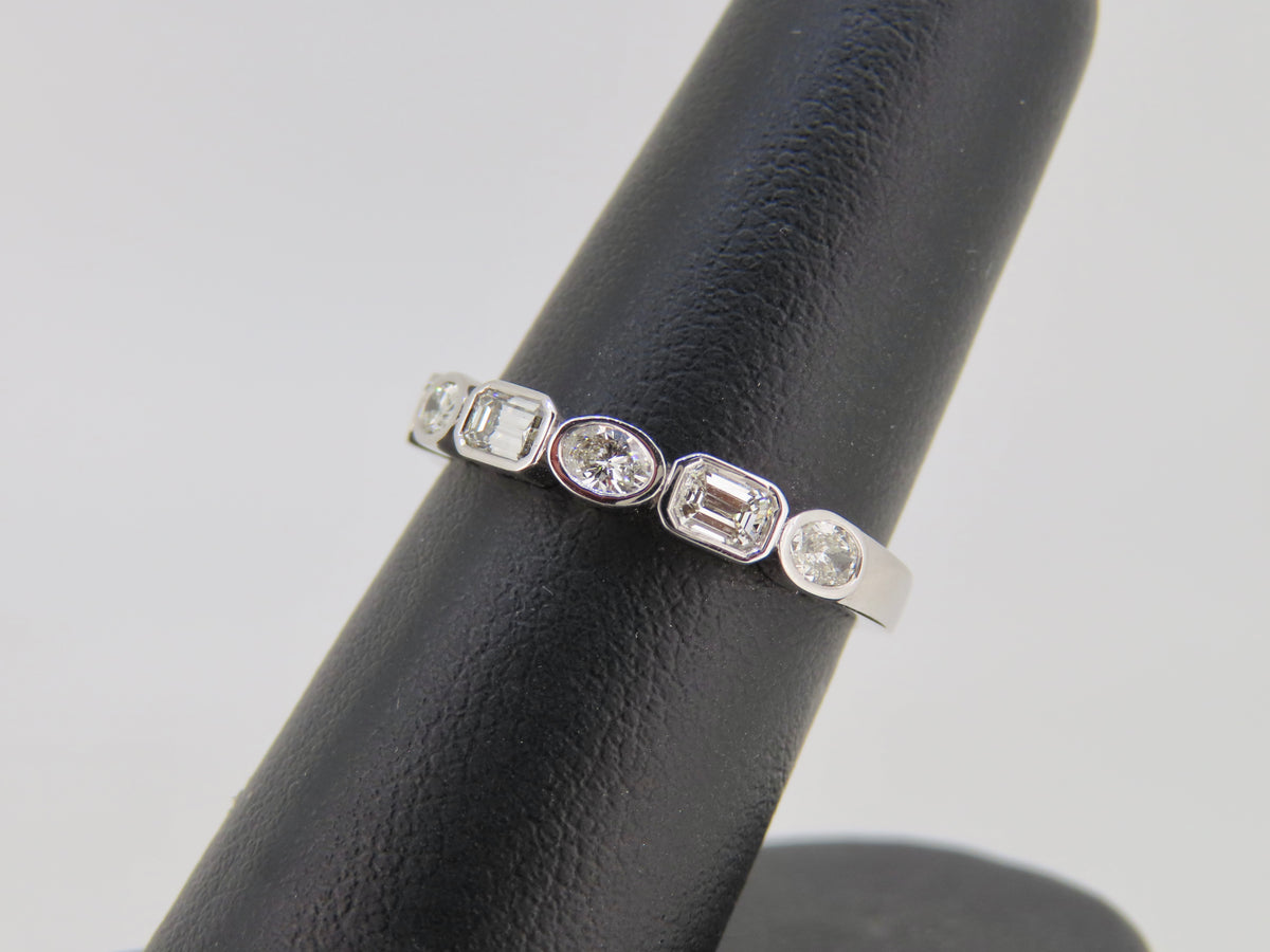 14K White Gold Mixed Cut Bezel Set Diamond Band