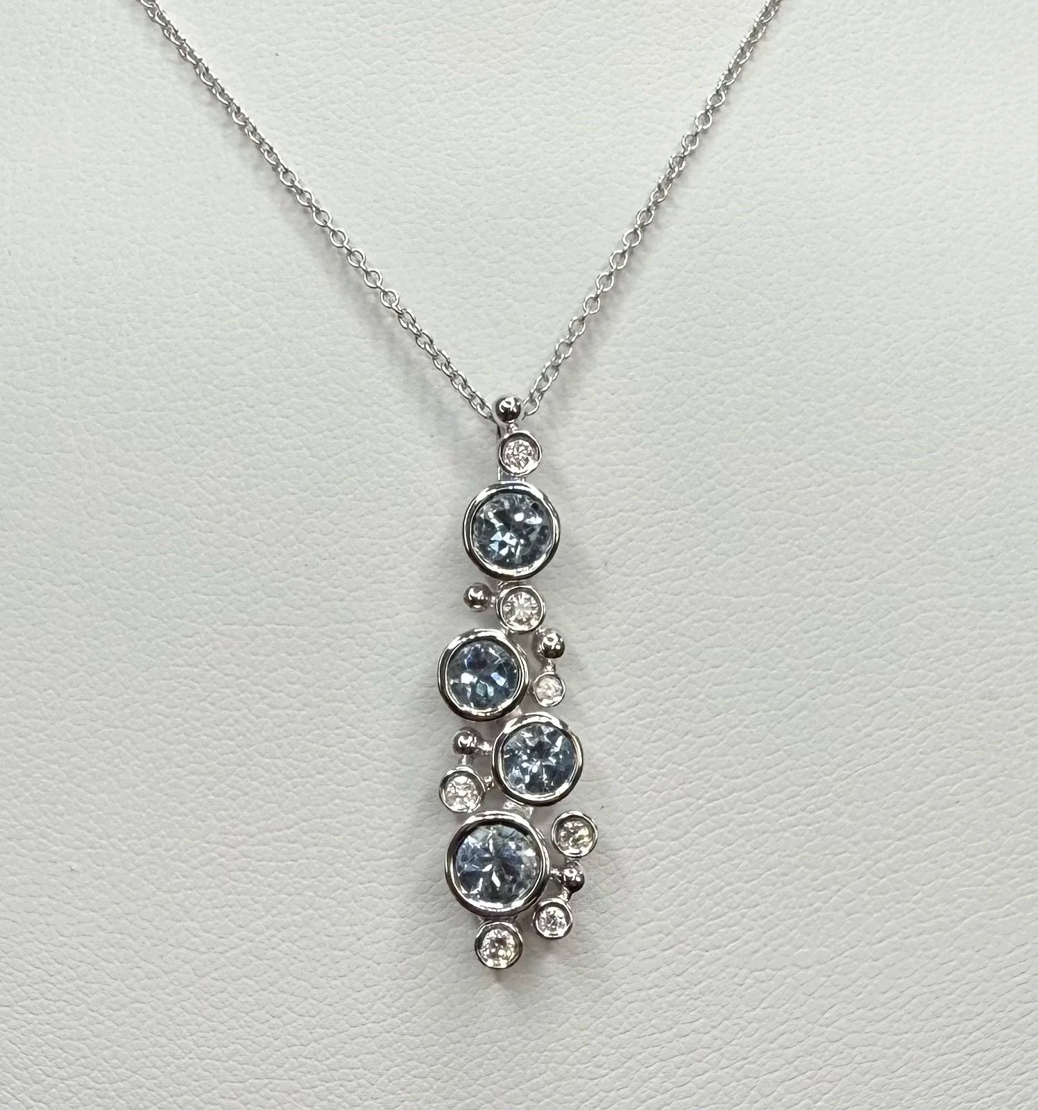 14k White Gold Aquamarine and Diamond Necklace - 14K White Gold | Greco Jewelers
