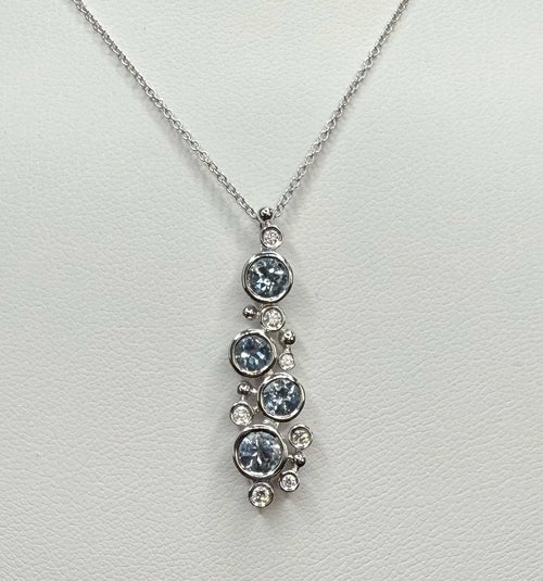 14k White Gold Aquamarine and Diamond Necklace - 14K White Gold | Greco Jewelers