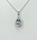 14K White Gold Aquamarine and Diamond Halo Necklace - 14K White Gold | Greco Jewelers