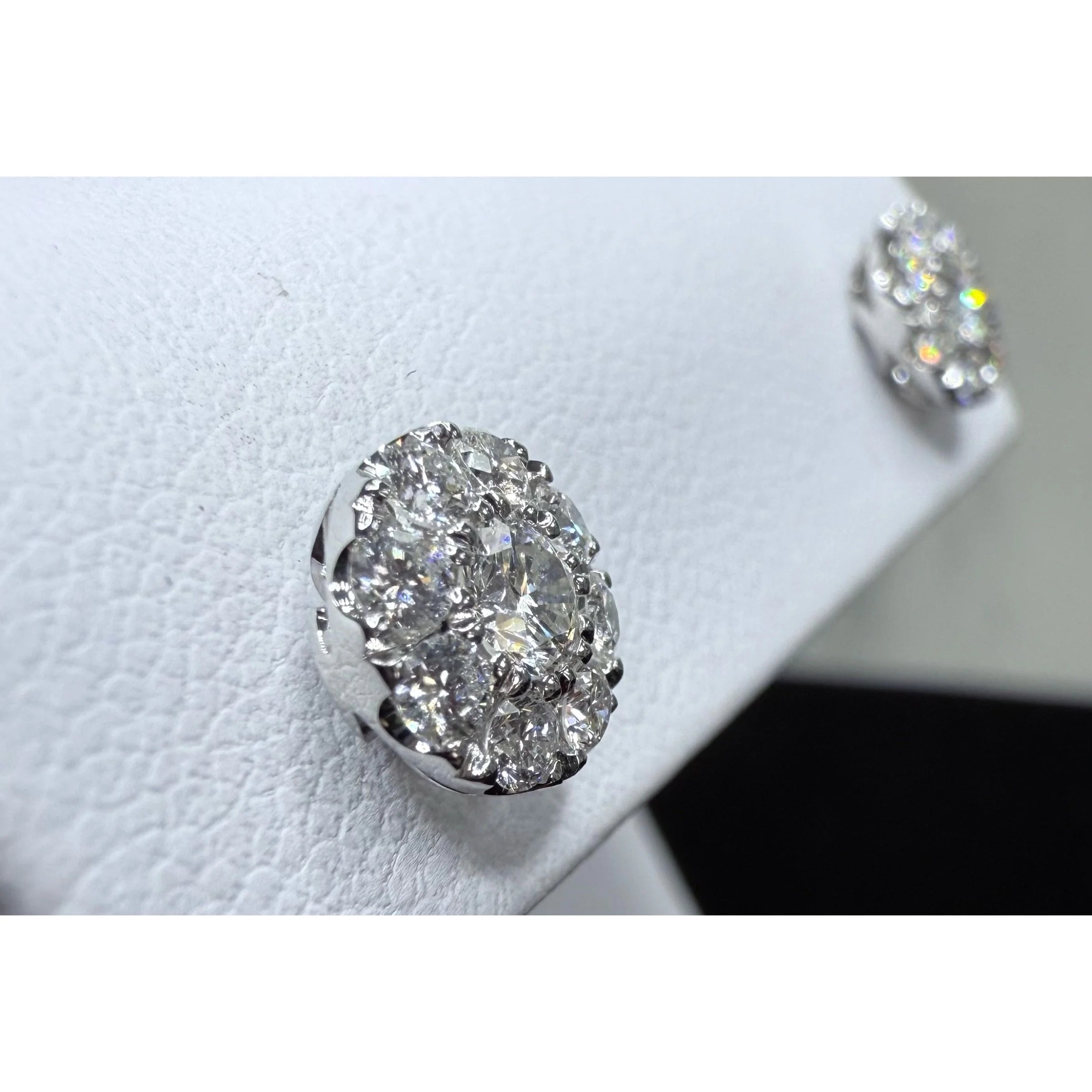 14K White Gold Natural Diamond Cluster Earrings - 14K White Gold | Greco Jewelers