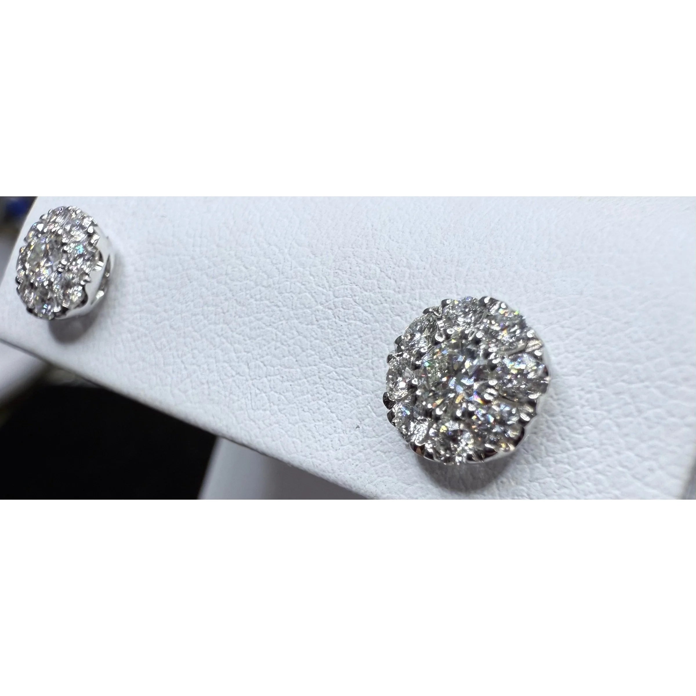 14K White Gold Natural Diamond Cluster Earrings - 14K White Gold | Greco Jewelers - detail view