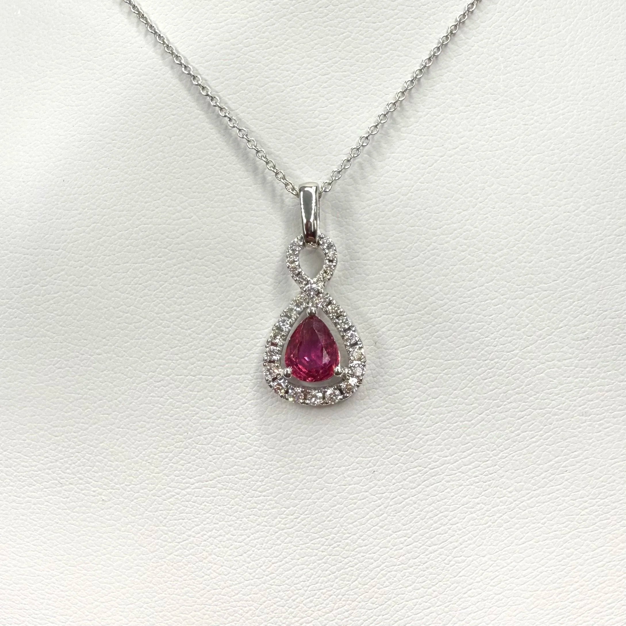14K White Gold Ruby and Diamond Necklace - 14K White Gold | Greco Jewelers - detail view