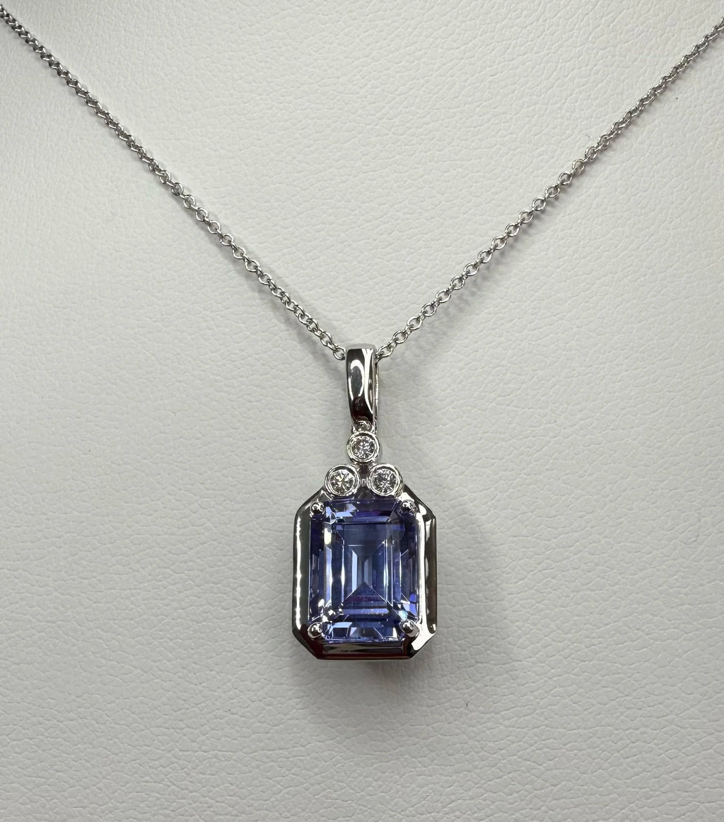 14K White Gold Tanzanite and Diamonds Necklace - 14K White Gold | Greco Jewelers - alternate angle