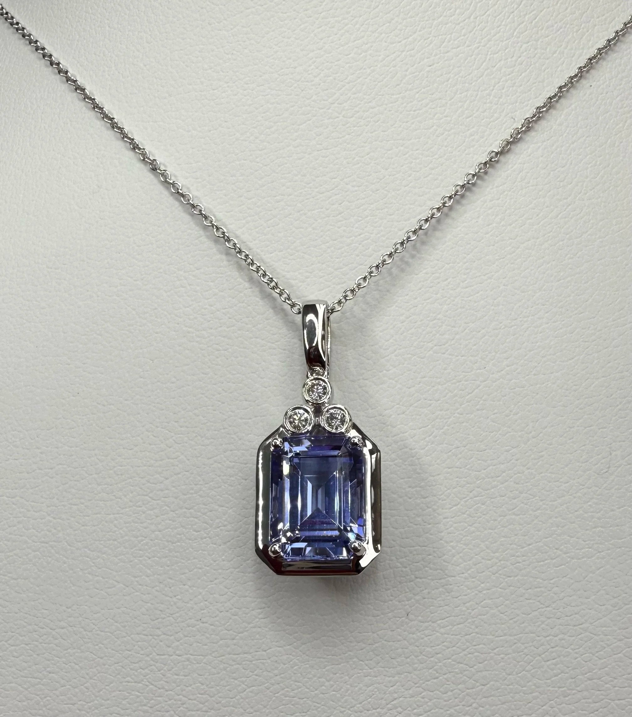 14K White Gold Tanzanite and Diamonds Necklace - 14K White Gold | Greco Jewelers - alternate angle