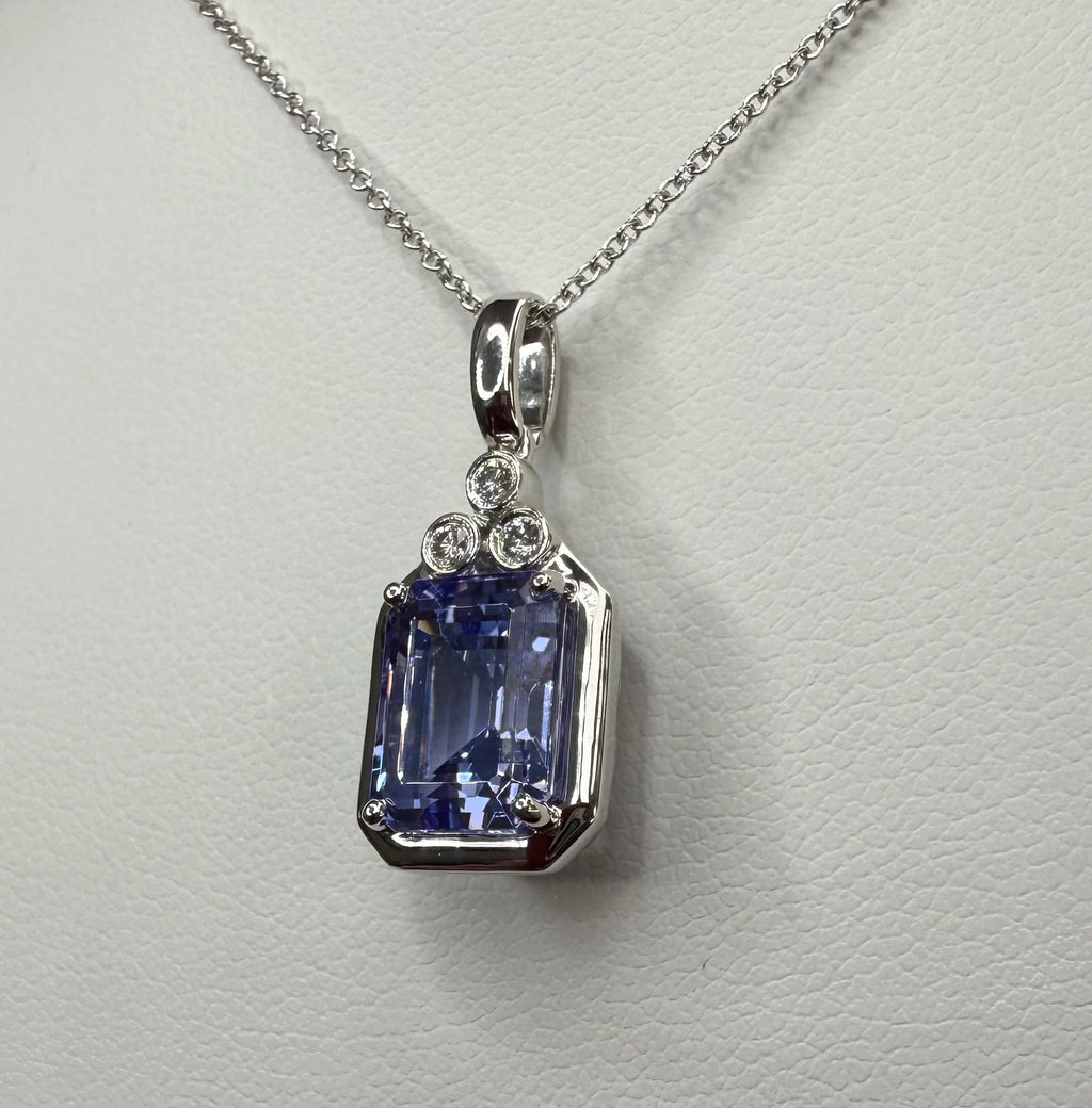 14K White Gold Tanzanite and Diamonds Necklace - 14K White Gold | Greco Jewelers - close-up