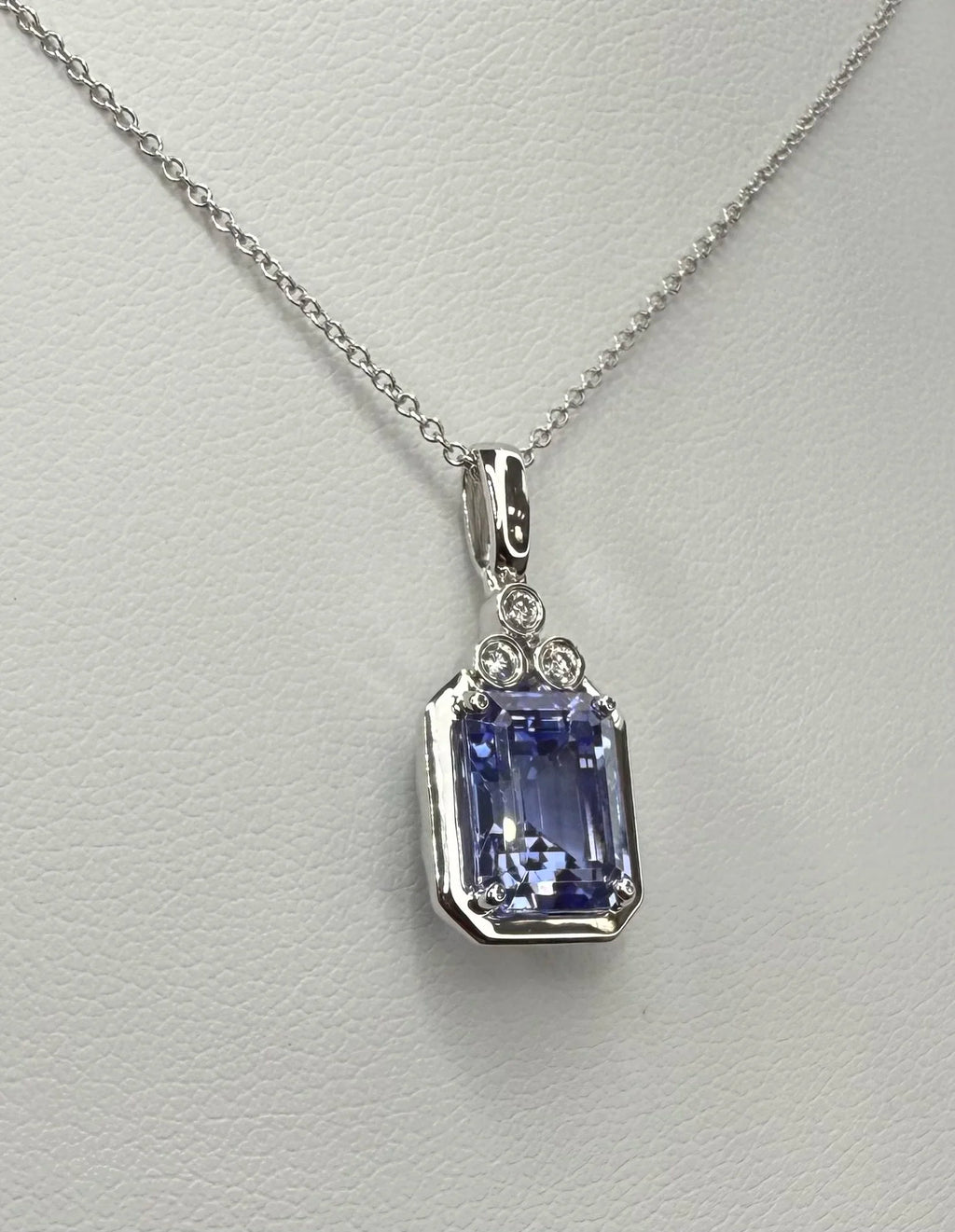 14K White Gold Tanzanite and Diamonds Necklace - 14K White Gold | Greco Jewelers - detail view