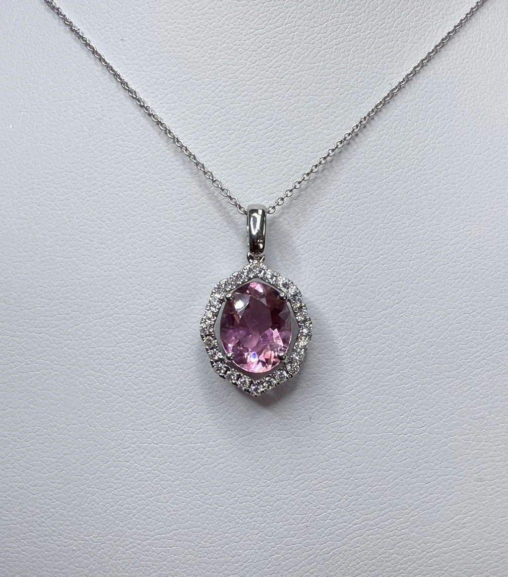 14K White Gold Pink Tourmaline and Diamonds Necklace - 14K White Gold | Greco Jewelers