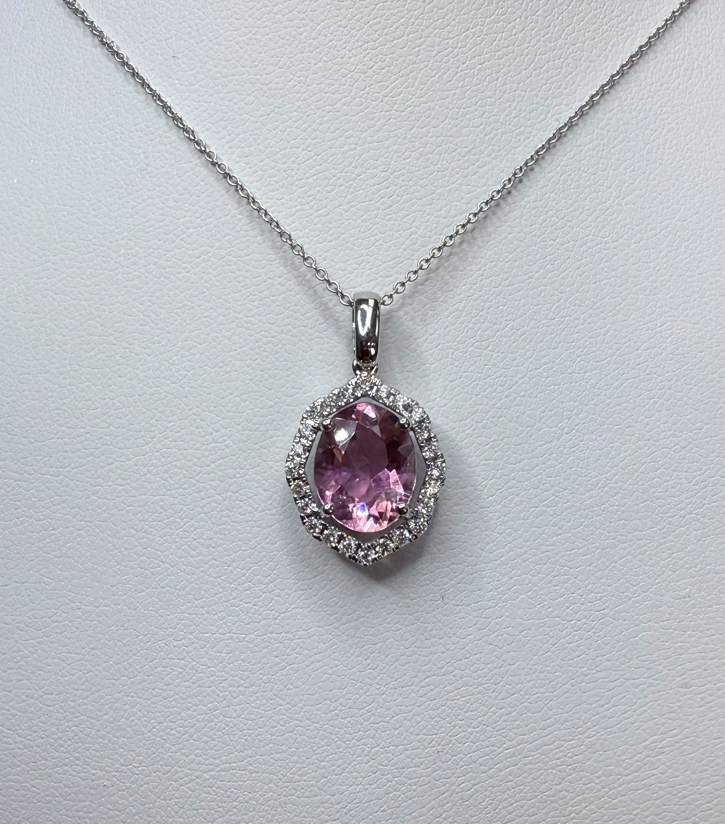 14K White Gold Pink Tourmaline and Diamonds Necklace - 14K White Gold | Greco Jewelers