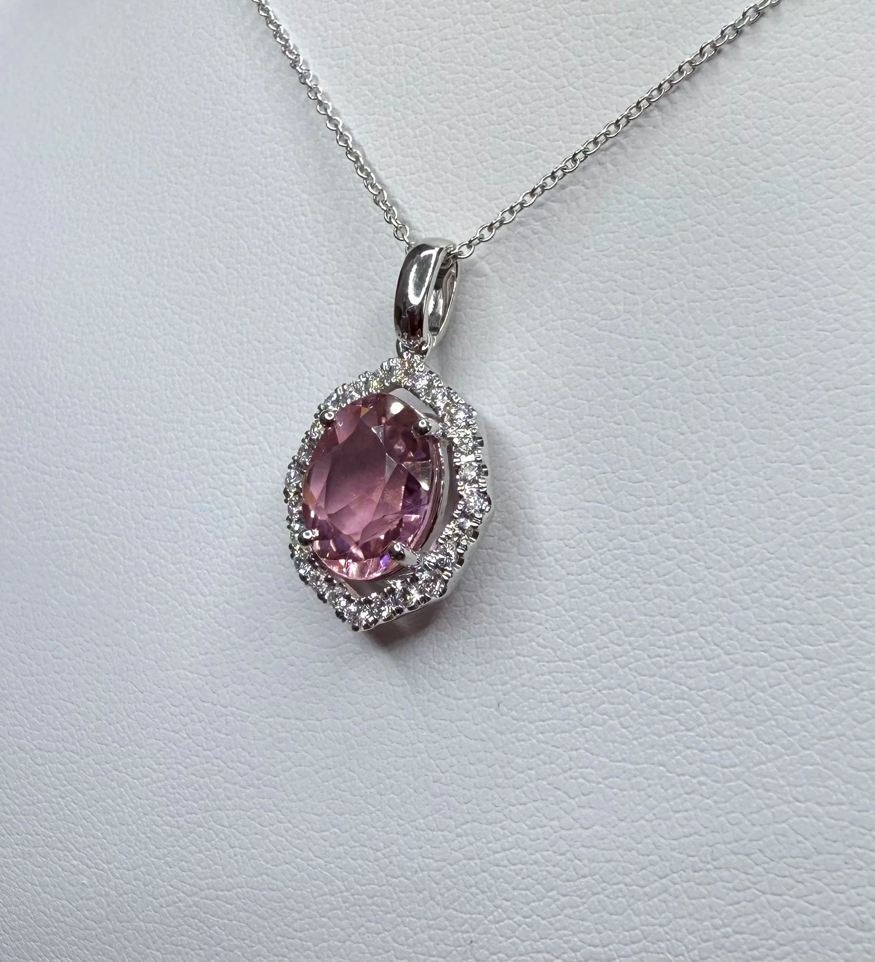 14K White Gold Pink Tourmaline and Diamonds Necklace - 14K White Gold | Greco Jewelers - detail view