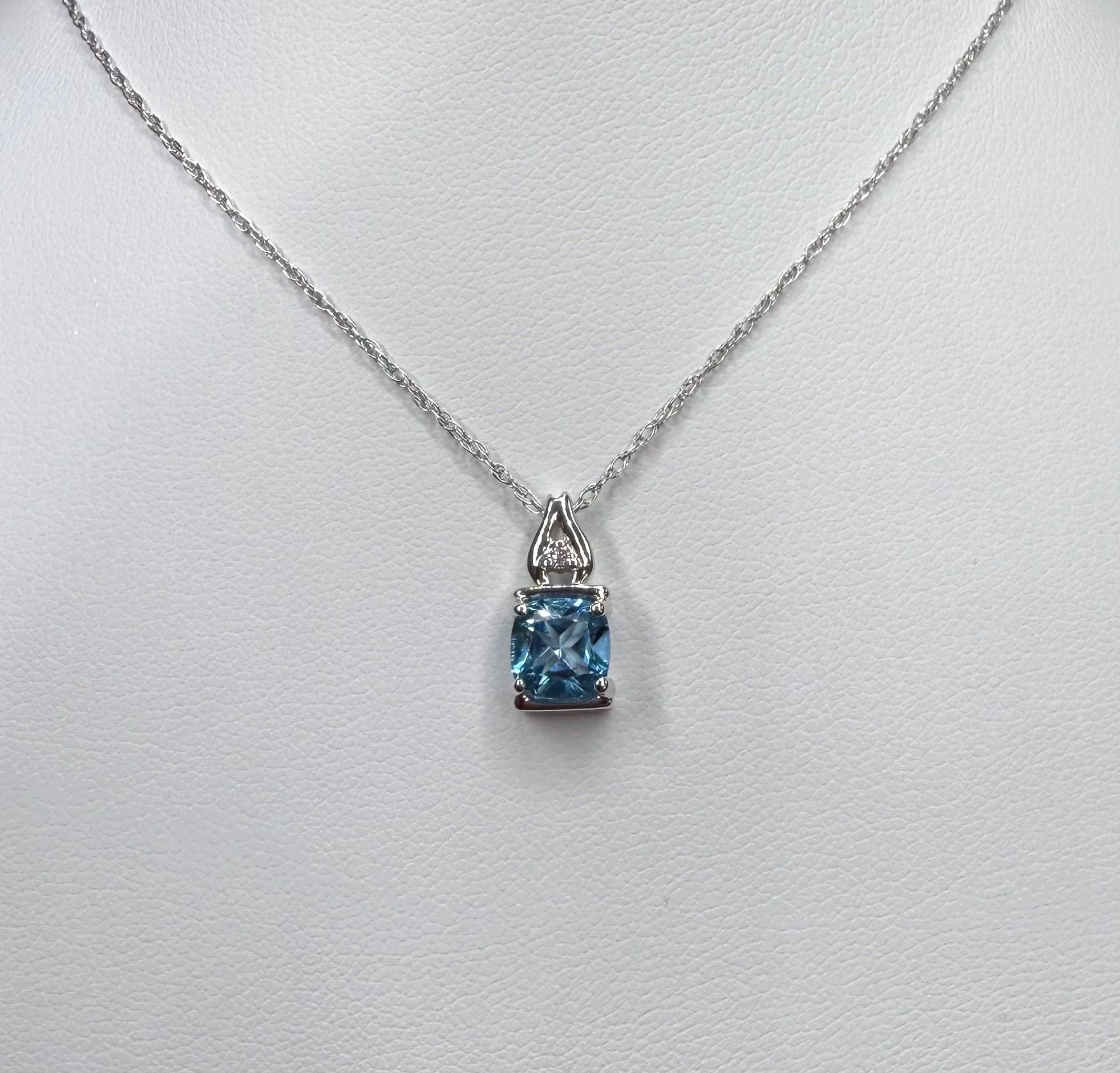 14K White Gold Blue Topaz and Diamond Necklace - 14K White Gold | Greco Jewelers