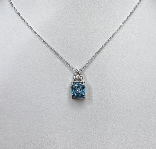 14K White Gold Blue Topaz and Diamond Necklace - 14K White Gold | Greco Jewelers