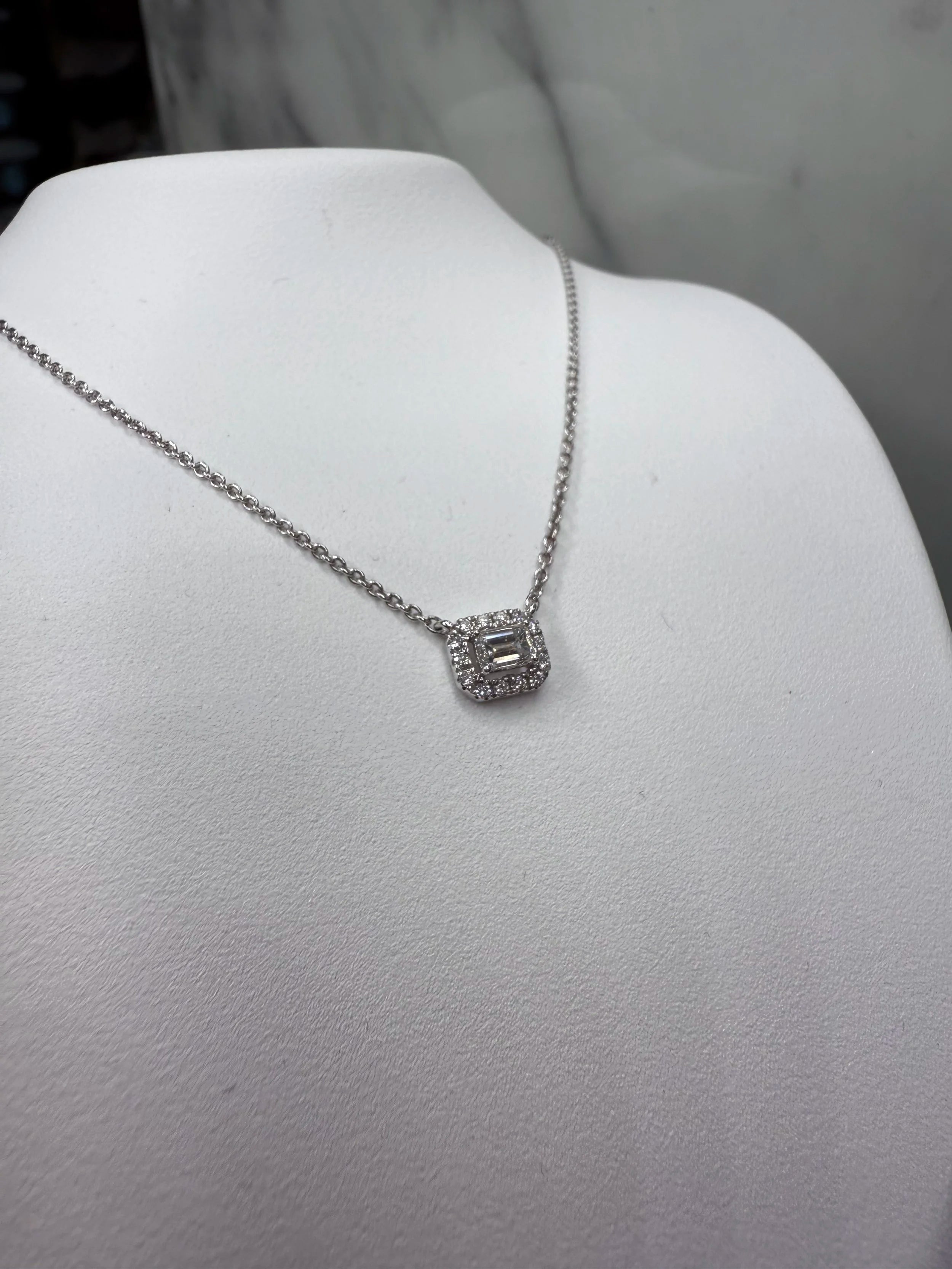 18K White Gold Diamond Halo Necklace - 18K White Gold | Greco Jewelers