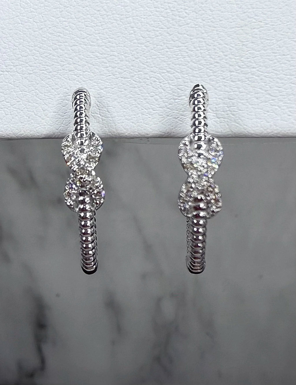 Sterling Silver Diamond Hoop Earrings - Sterling Silver | Greco Jewelers - detail view
