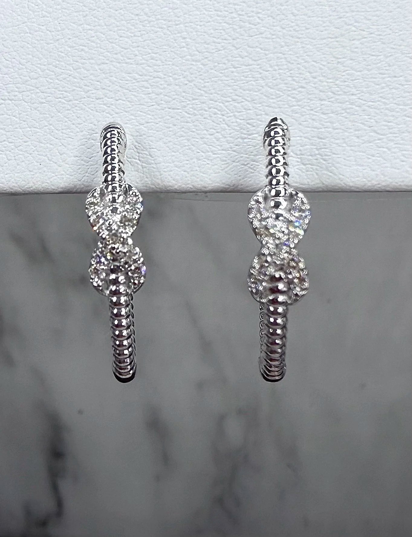 Sterling Silver Diamond Hoop Earrings - Sterling Silver | Greco Jewelers - detail view