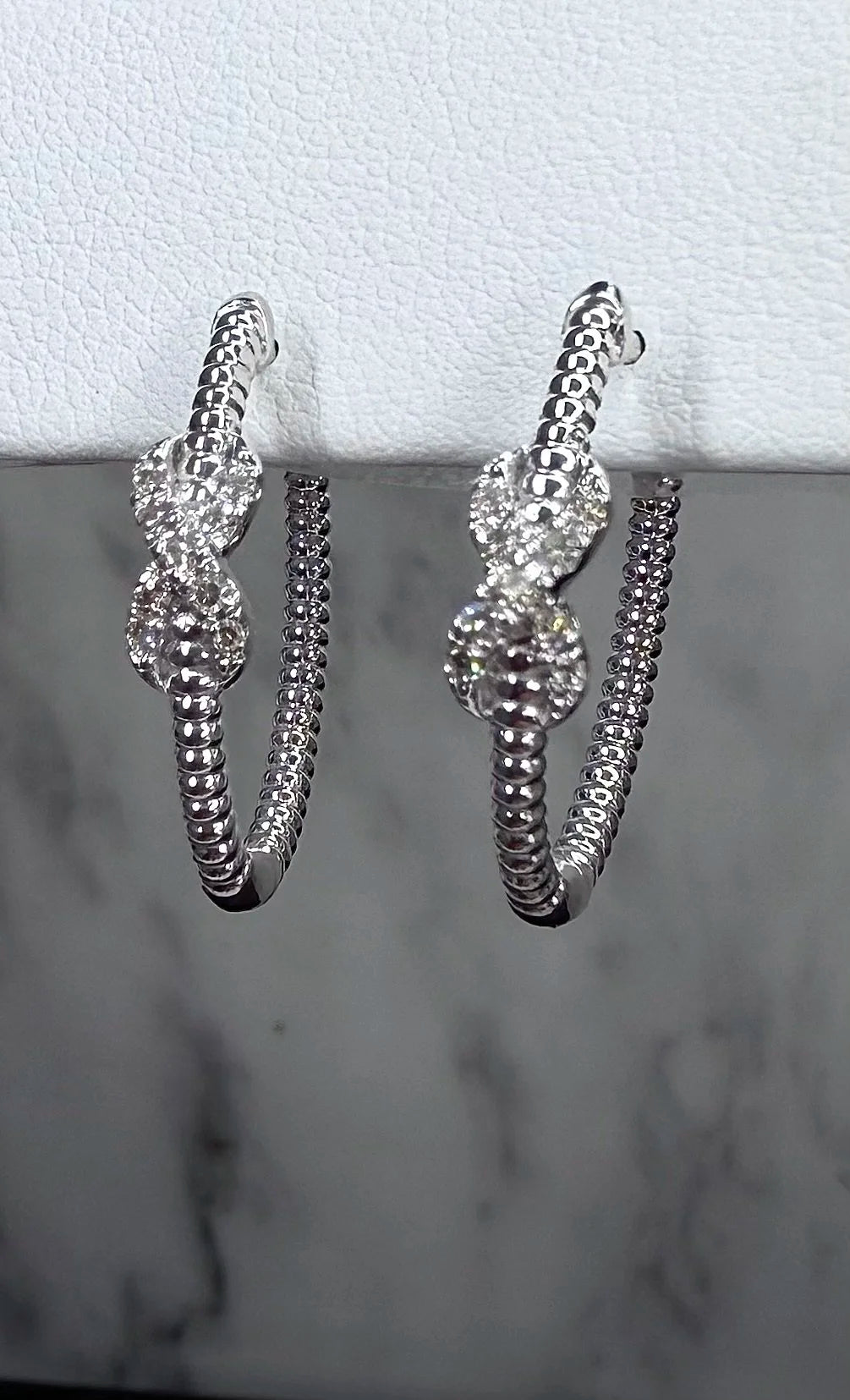 Sterling Silver Diamond Hoop Earrings - Sterling Silver | Greco Jewelers - alternate angle