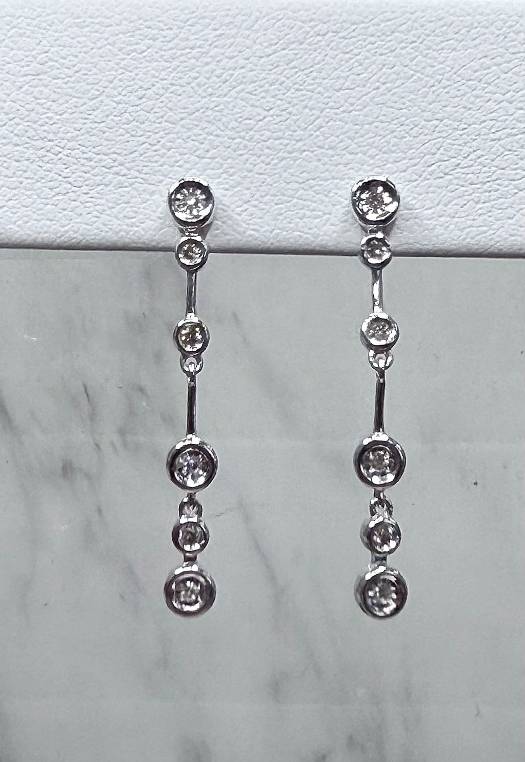Sterling Silver Bezel Set Diamond Dangle Earrings - Sterling Silver | Greco Jewelers