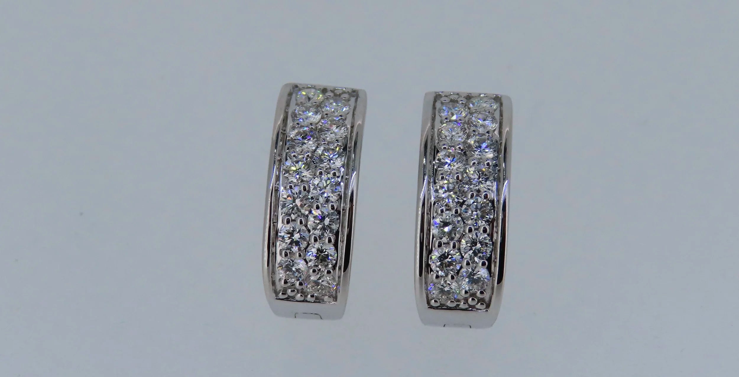 14K White Gold Diamond Hoop Earrings - 14K White Gold | Greco Jewelers - detail view