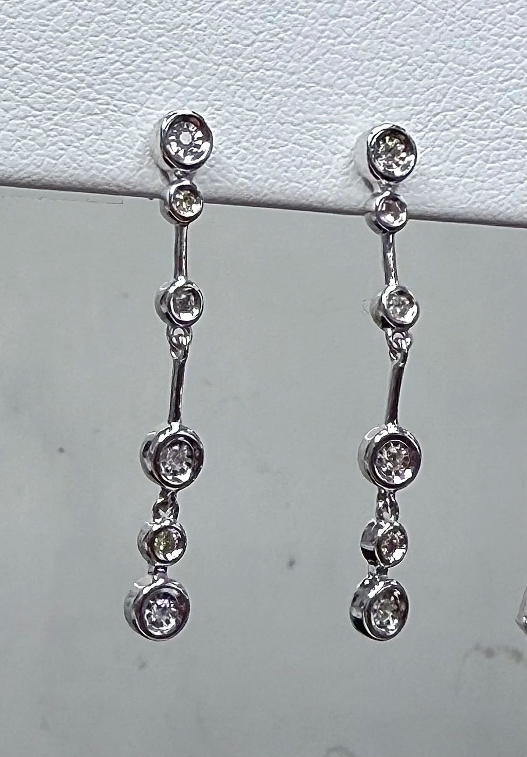 Sterling Silver Bezel Set Diamond Dangle Earrings - Sterling Silver | Greco Jewelers - alternate angle
