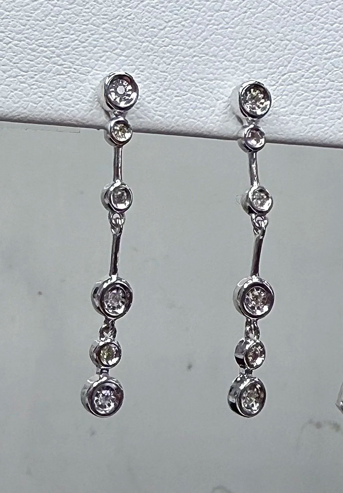 Sterling Silver Bezel Set Diamond Dangle Earrings - Sterling Silver | Greco Jewelers - alternate angle