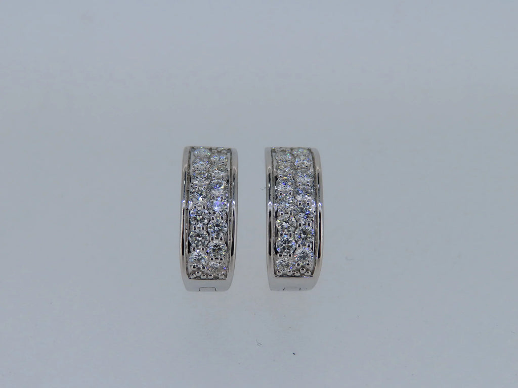 14K White Gold Diamond Hoop Earrings - 14K White Gold | Greco Jewelers - close-up