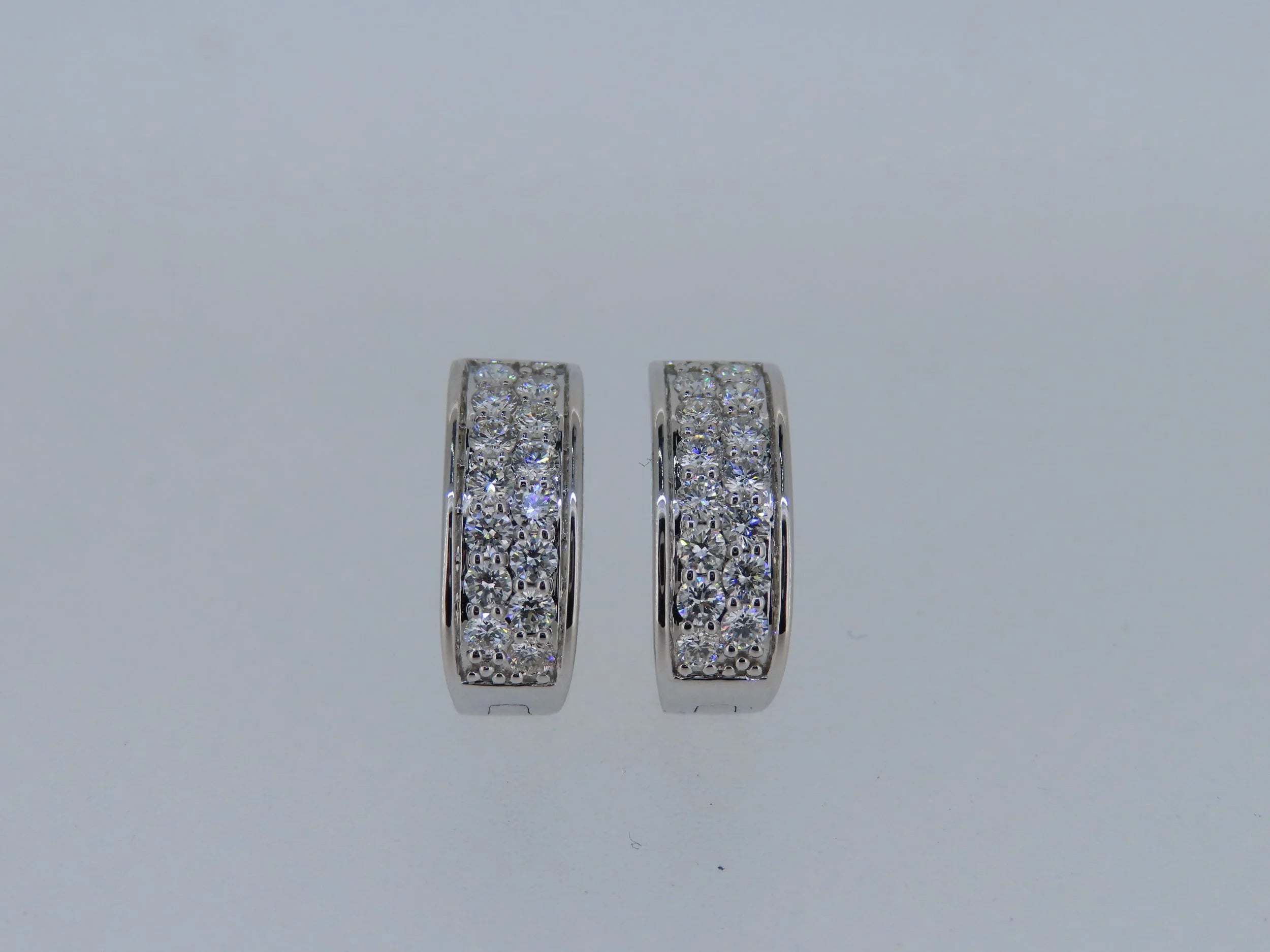14K White Gold Diamond Hoop Earrings - 14K White Gold | Greco Jewelers - close-up