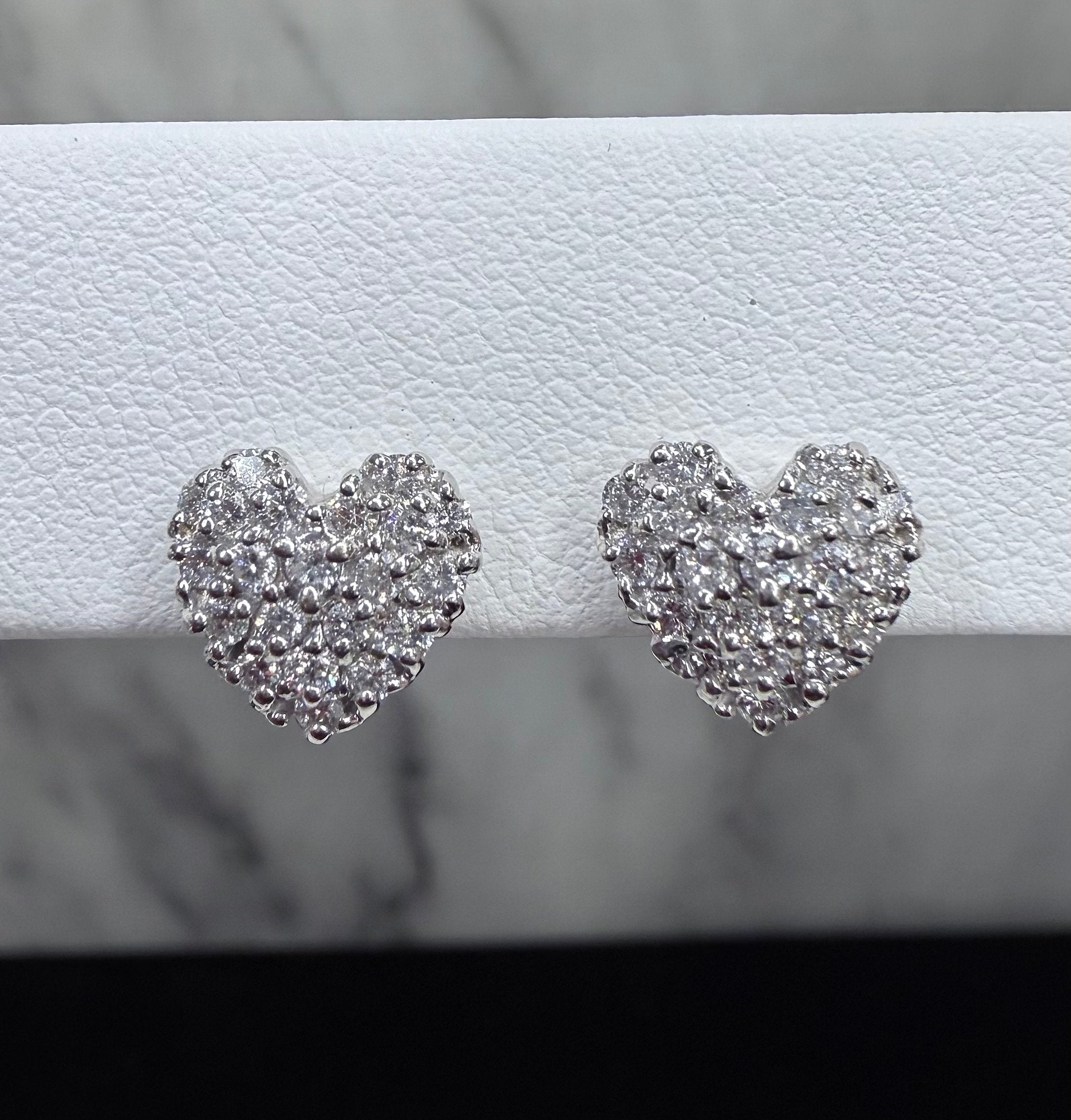 14K White Gold Diamond Cluster Heart Earrings - 14K White Gold | Greco Jewelers