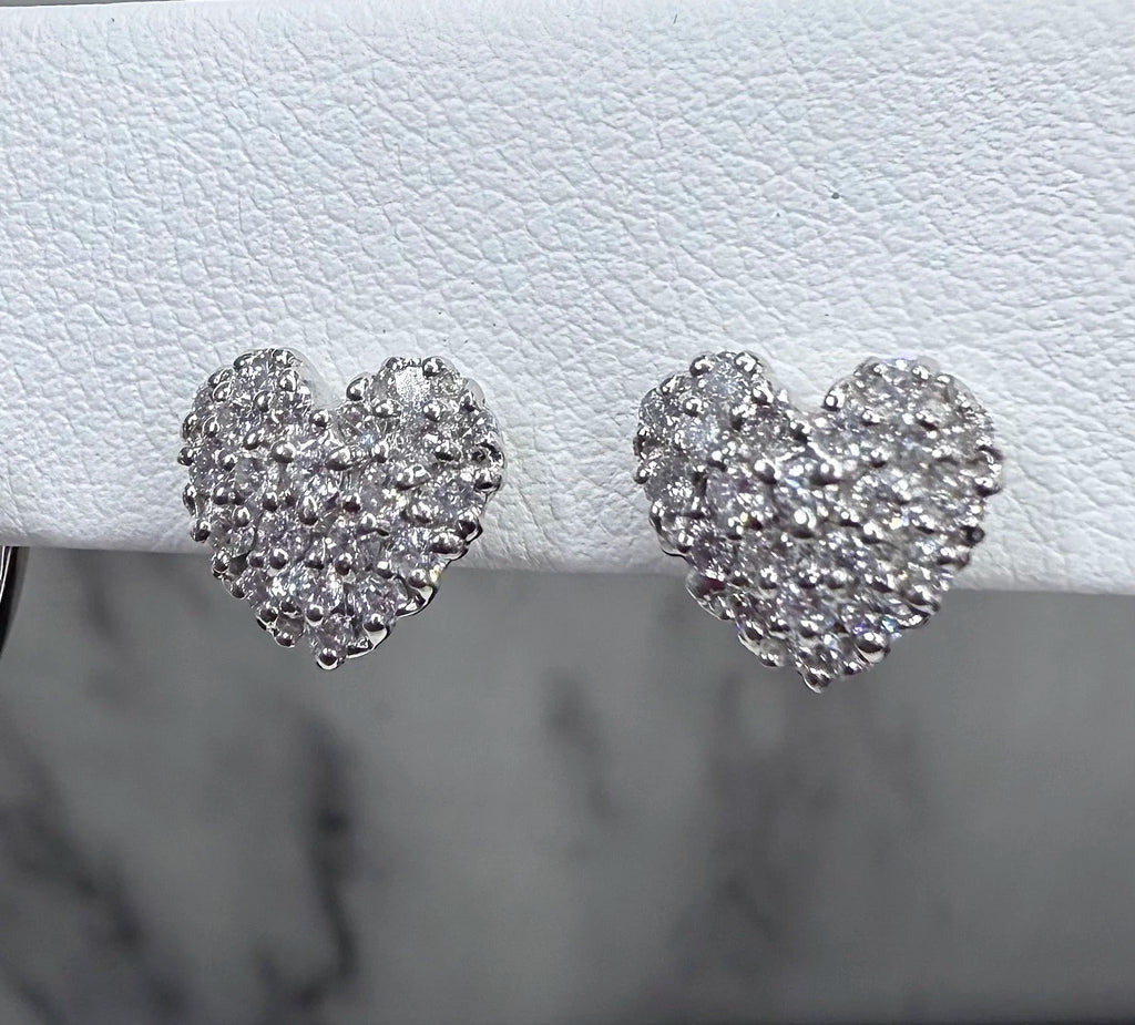 14K White Gold Diamond Cluster Heart Earrings - 14K White Gold | Greco Jewelers - detail view