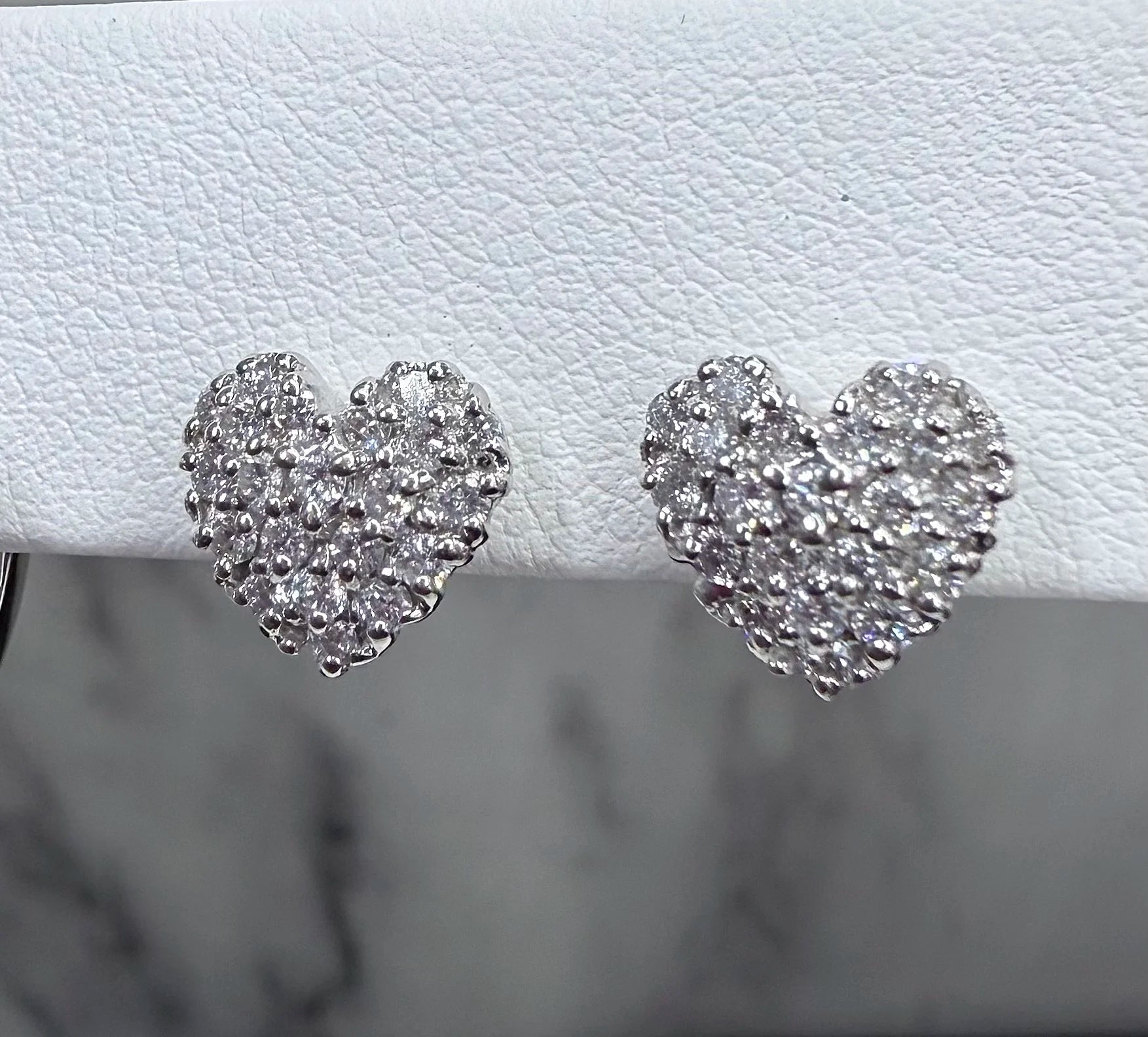 14K White Gold Diamond Cluster Heart Earrings - 14K White Gold | Greco Jewelers - detail view