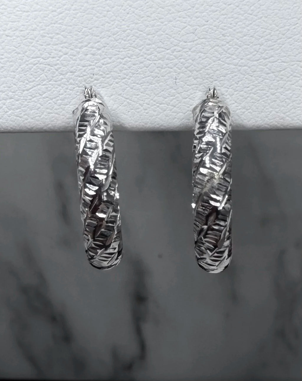 14K White Gold Diamond Cut Hoop Earring - 14K White Gold, hoop earrings | Greco Jewelers