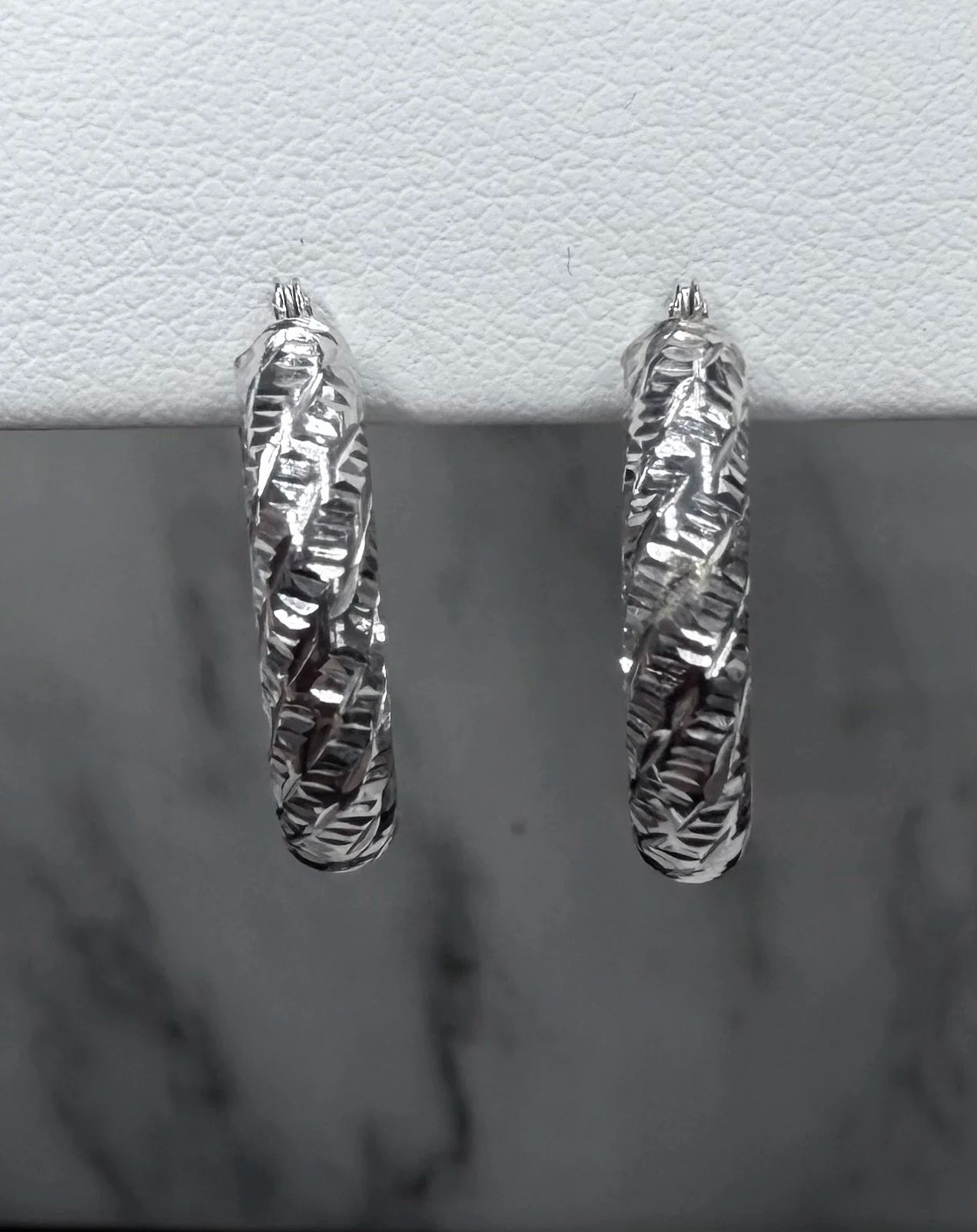 14K White Gold Diamond Cut Hoop Earring - 14K White Gold, hoop earrings | Greco Jewelers
