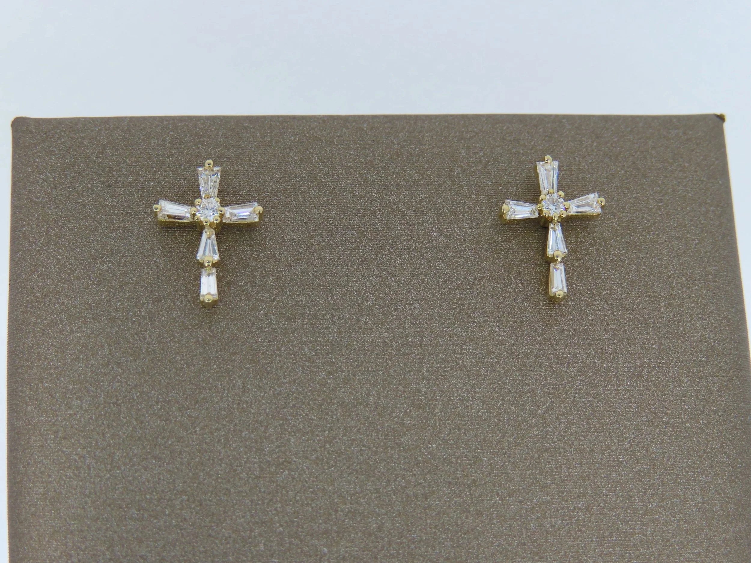 Gold Cross Post Earrings | Greco Jewelers - detail view