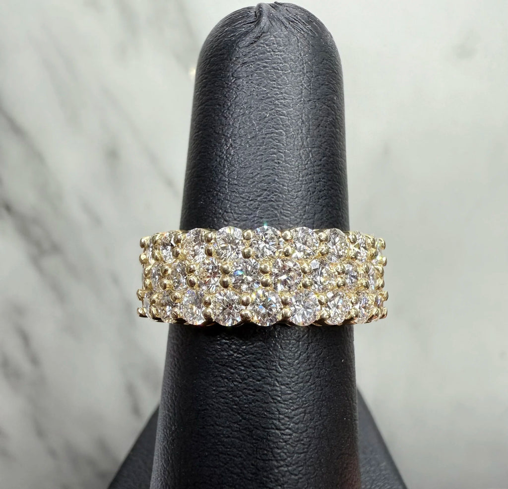 14K Yellow Gold 3 Row Diamond Ring - 14K Yellow Gold | Greco Jewelers