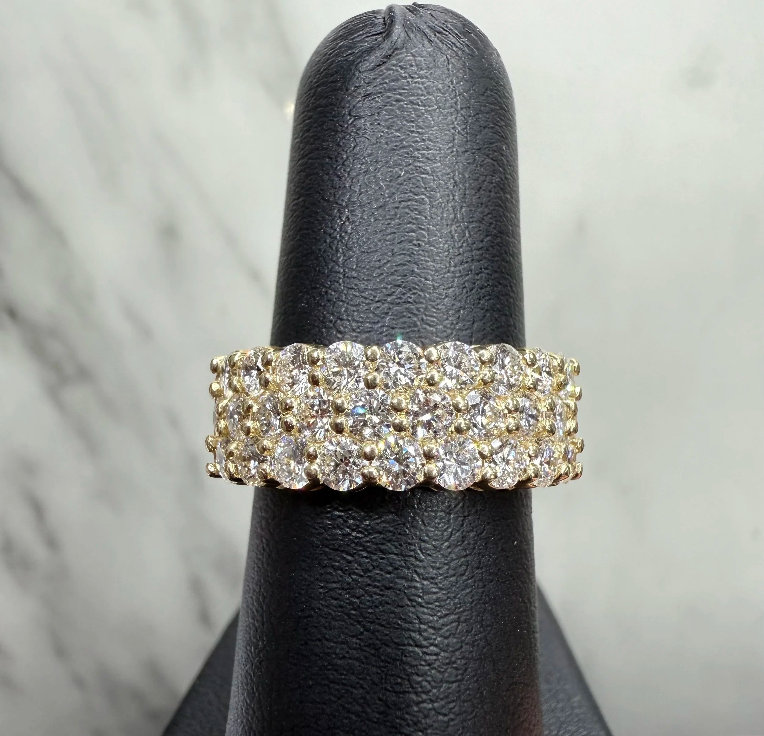 14K Yellow Gold 3 Row Diamond Ring - 14K Yellow Gold | Greco Jewelers