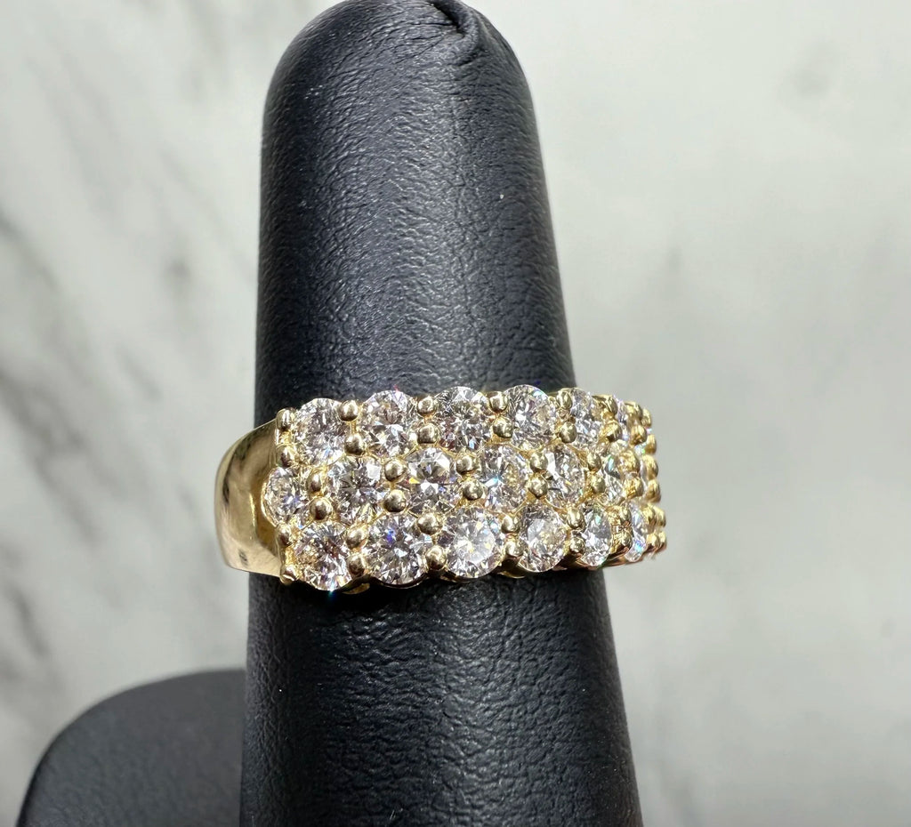 14K Yellow Gold 3 Row Diamond Ring - 14K Yellow Gold | Greco Jewelers - detail view