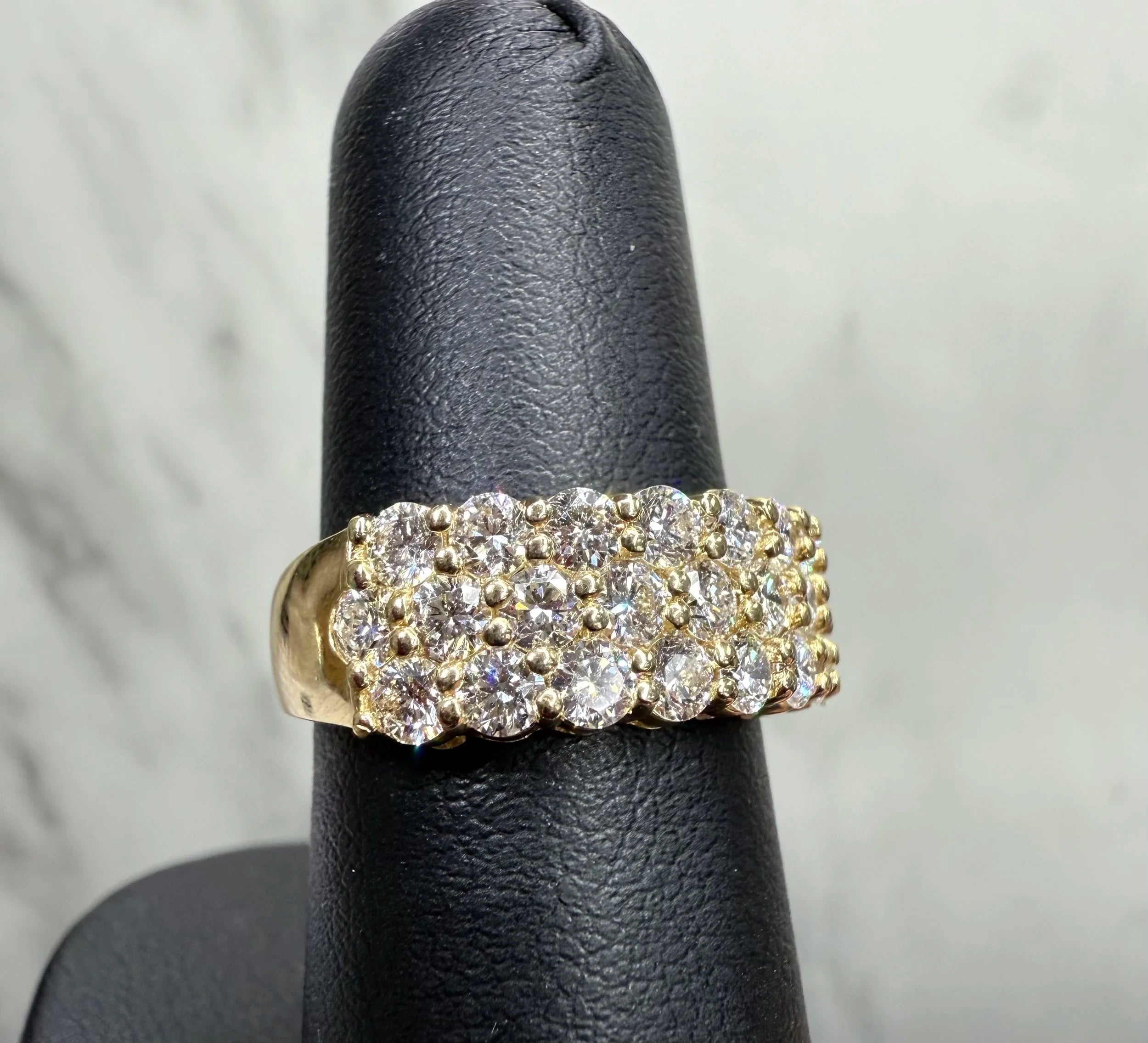 14K Yellow Gold 3 Row Diamond Ring - 14K Yellow Gold | Greco Jewelers - detail view