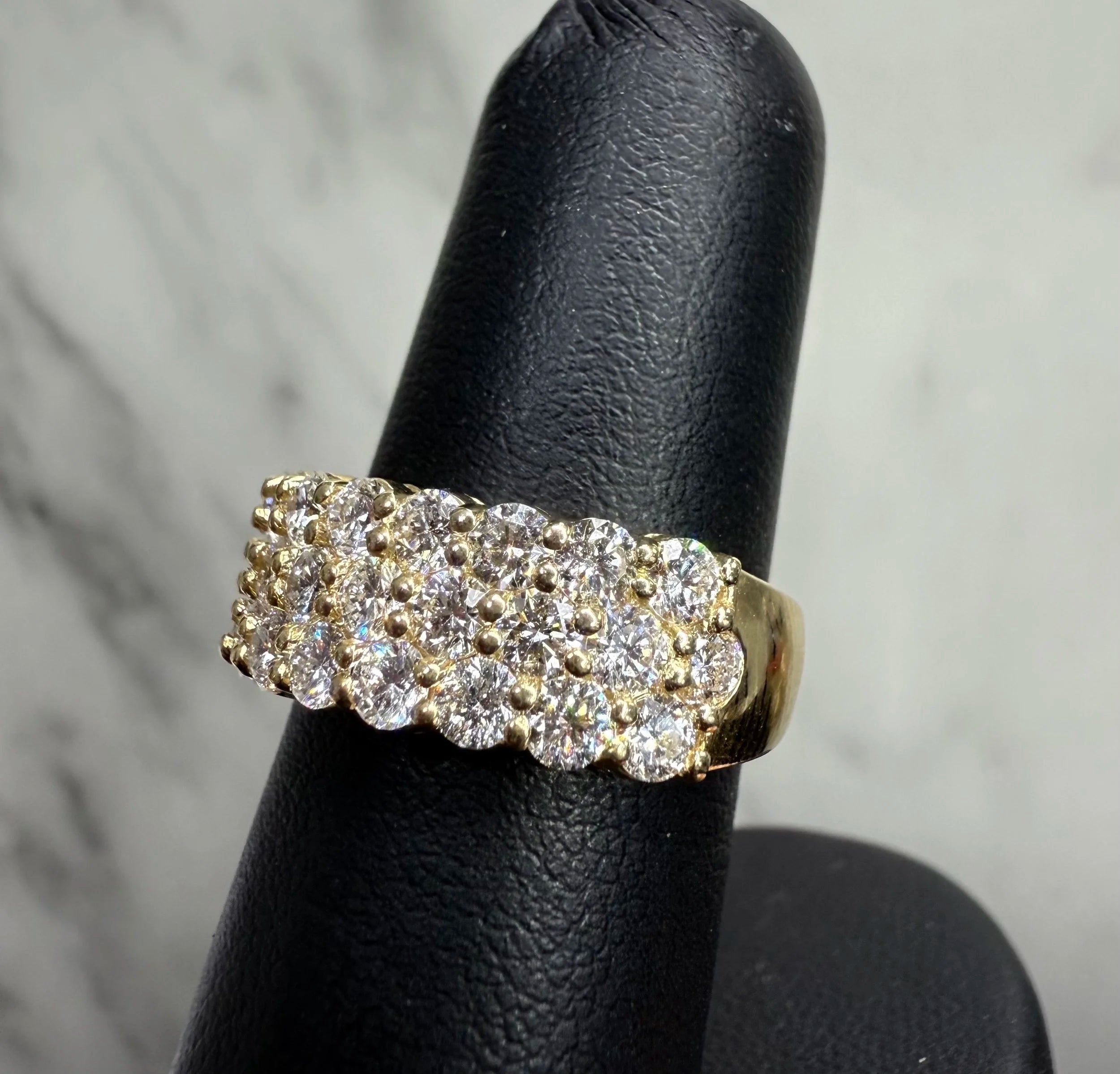 14K Yellow Gold 3 Row Diamond Ring - 14K Yellow Gold | Greco Jewelers - alternate angle