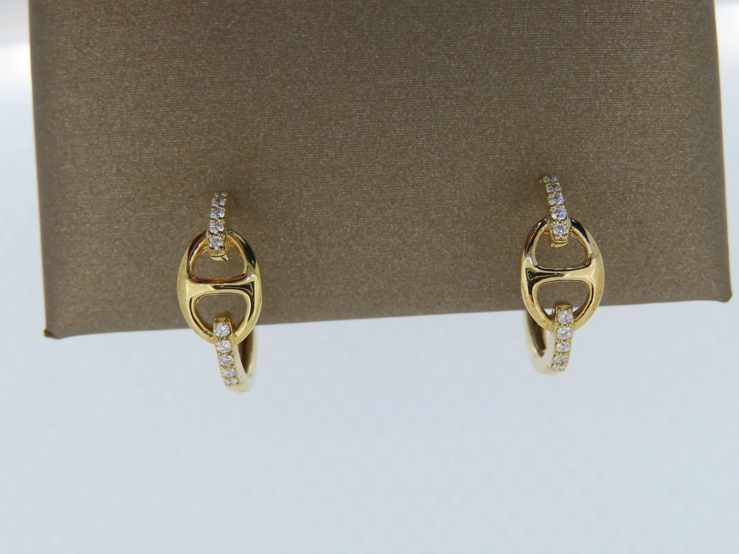 14K Yellow Gold Diamond Hoop earrings - 14K Yellow Gold | Greco Jewelers - close-up