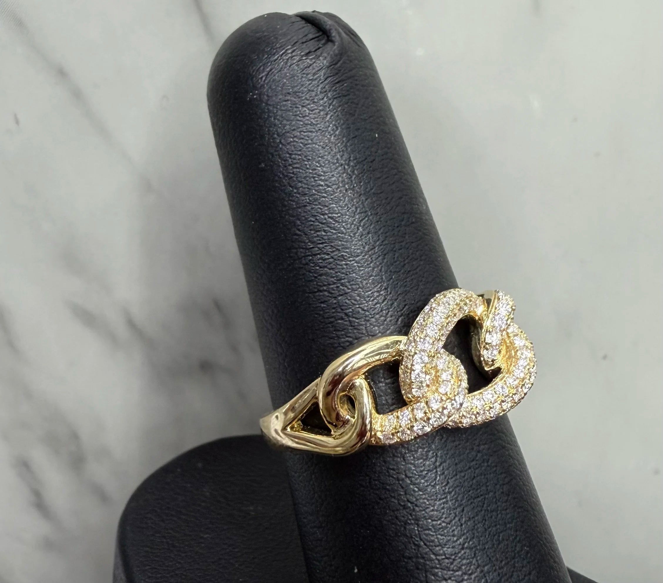 14K Yellow Gold Chain Style Diamond Ring - 14K Yellow Gold | Greco Jewelers - detail view