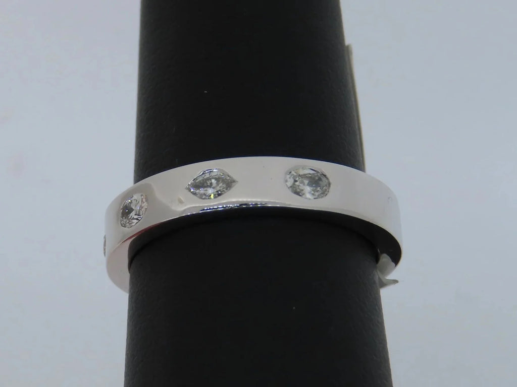 14K White Gold Bezel Set Diamond Band - 14K White Gold | Greco Jewelers - close-up