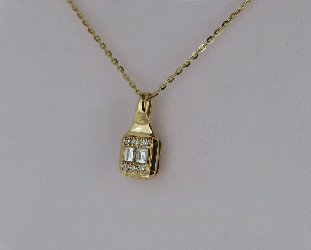 Double Emerald Cut Diamond Pendant | Greco Jewelers - detail view